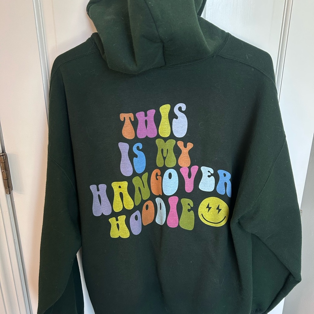 Green Hangover Hoodie with Colorful Text